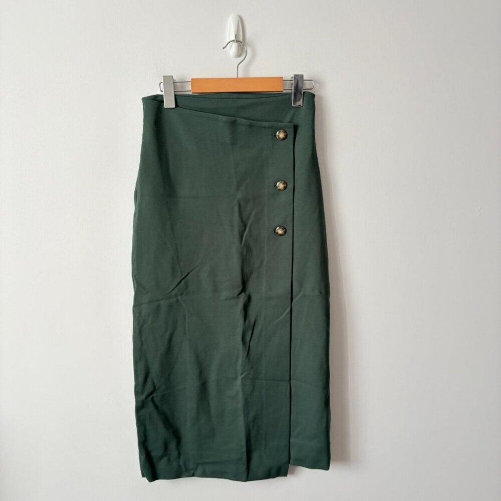 Aritzia Dark Green Midi Pencil Skirt with Button Detail - Picture 3 of 6